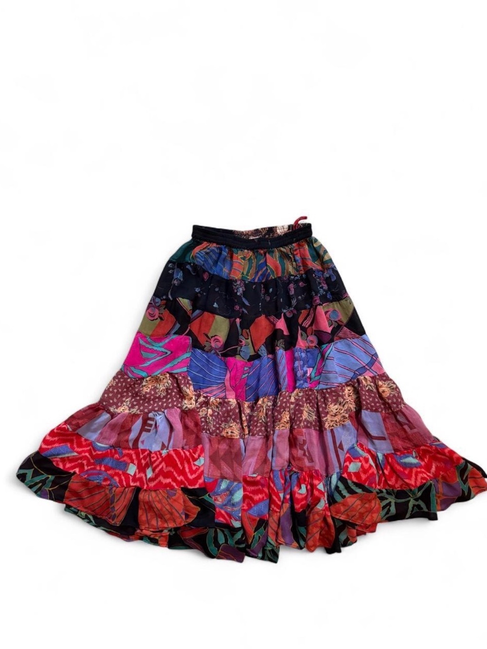 1990’s Vintage Fairycore Jasmine Multicolor Patchwork A-Line Midi Skirt